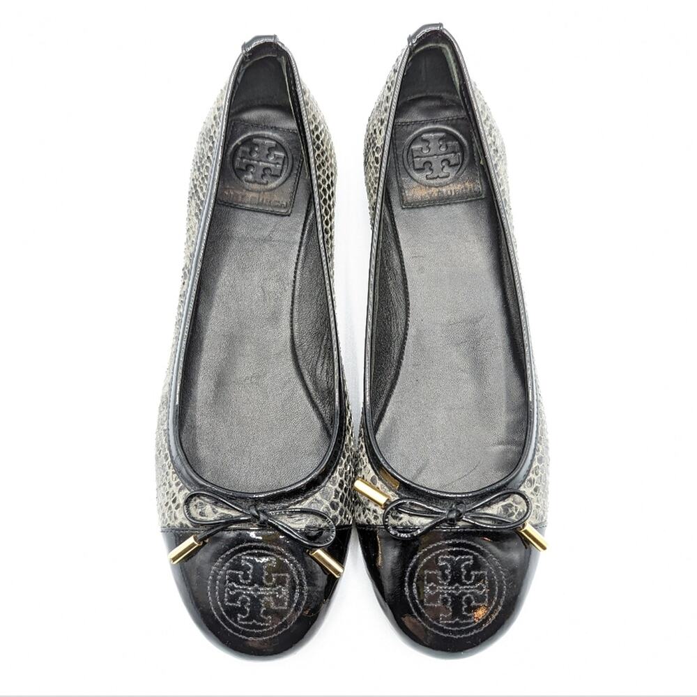 Tory Burch Snake Print Cap Toe Logo Ballet Flats Size 7